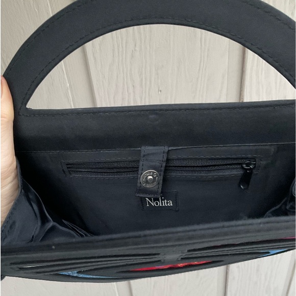 Nolita round cut out handle brocade colorful asian fabric modern purse bag - Picture 6 of 15